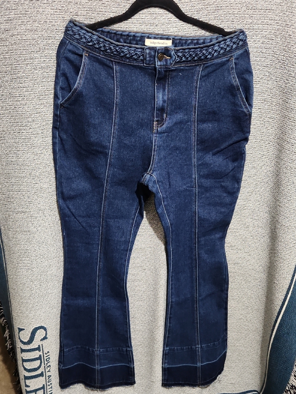 Indigo Thread Women’s Dark Blue Denim Jeans with Braided Waistband